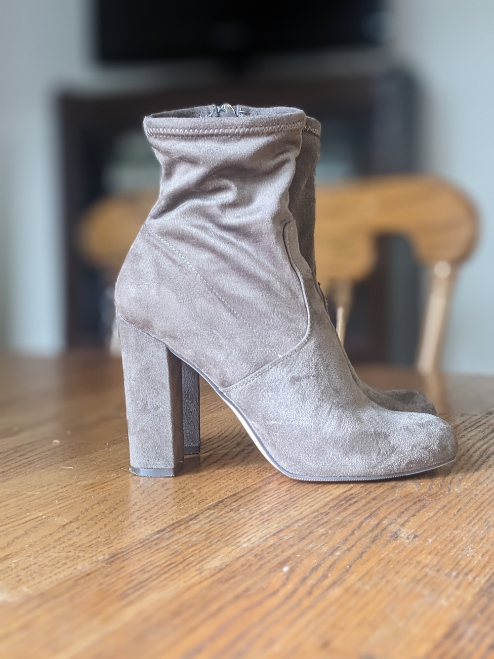 Women's Suede High Block Heel Ankle Boots - Taupe